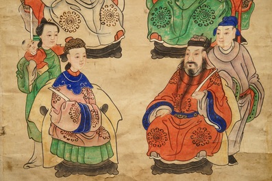 Ecole chinoise: Image du palais du printemps, 16/17&egrave;me et 'Guanyin aux servants', 19&egrave;me