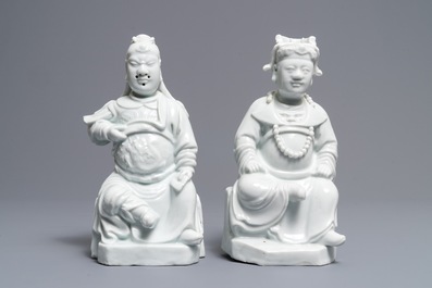 Deux figures de Guandi et Zhenwu en porcelaine blanc de Chine de Dehua, 18/19&egrave;me