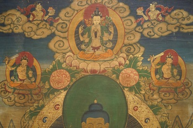 Three large thangkas, Tibet or Nepal, 19/20th C.