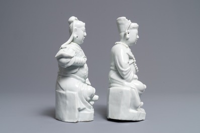 Deux figures de Guandi et Zhenwu en porcelaine blanc de Chine de Dehua, 18/19&egrave;me