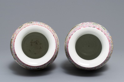 A pair of fine Chinese famille rose vases, Qianlong mark, Republic, 20th C.