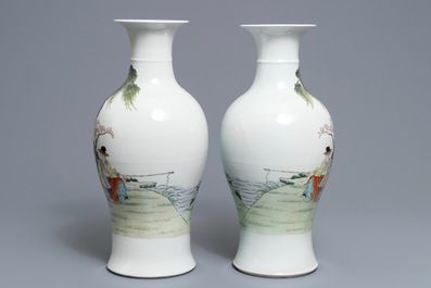 A pair of Chinese famille rose vases, Qianlong mark, Republic, 20th C.