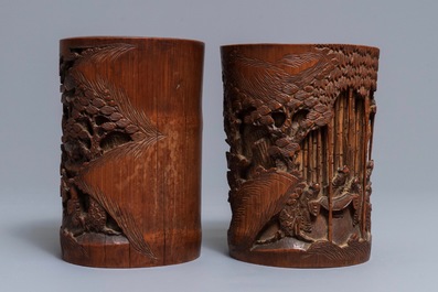 Two Chinese carved bamboo brush pots, 18/19th C.