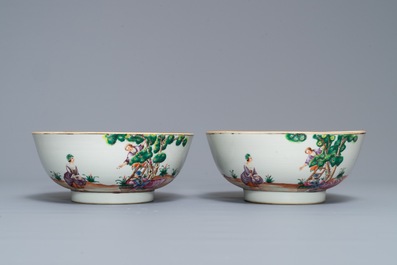 A pair of Chinese famille rose 'cherrypickers' bowls, Qianlong