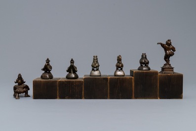 Five bronze 'animal' weights and two figures, Burma and India, 19th C.