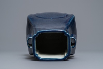 A Chinese monochrome blue-glazed 'fanghu' vase, Guangxu mark and of the period