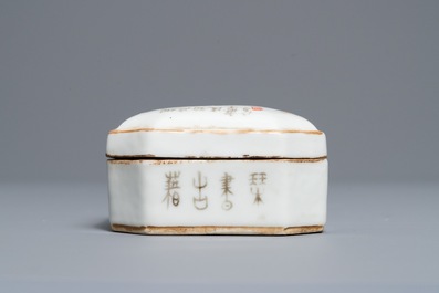 A Chinese qianjiang cai teapot and a box and cover, signed Ma Qingyun, 19/20th C.