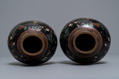 A pair of Japanese cloisonn&eacute; 'butterfly' vases, Meiji, 19th C.