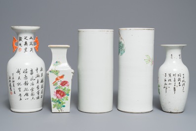 A collection of six Chinese qianjiang cai vases, 19/20th C.