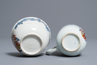 Two Chinese armorial cups and a saucer, Yongzheng