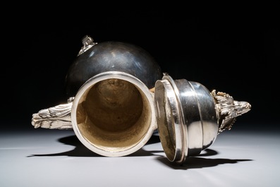 A Belgian Louis XVI silver tripod coffee jug with wooden handle, probably Ghent, 1792