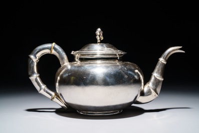 A Chinese silver three-piece tea set, mark of Hung Chong, Shanghai, ca. 1900