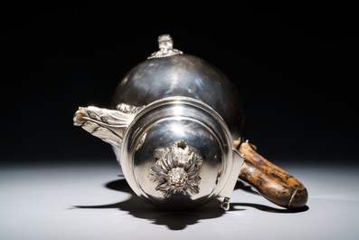 A Belgian Louis XVI silver tripod coffee jug with wooden handle, probably Ghent, 1792