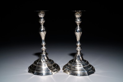 A pair of Belgian silver candlesticks, probably Mons, 2nd half 18th C.