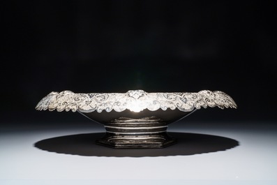 An engraved silver bowl on stand, Iran, 1967-1979