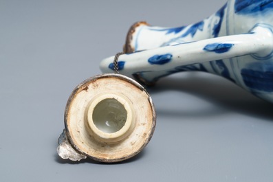 A Chinese blue and white silver-mounted jug and cover, Transitional period