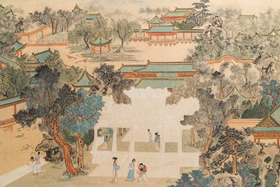 Chinese school: De tuin 'Da Guan Yuan', inkt en kleur op papier, 20e eeuw