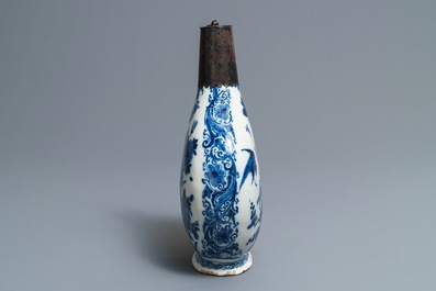 A Dutch Delft blue and white silver-mounted pilgrim's flask, early 18th C.