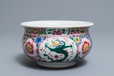 A Chinese famille rose 'dragon' censer, Yongzheng