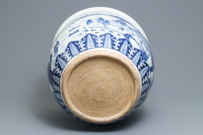 A massive Chinese blue and white fish bowl, 19th C.