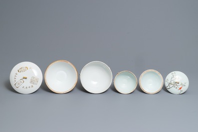 Deux bols couverts en porcelaine de Chine qianjiang cai, 19/20&egrave;me