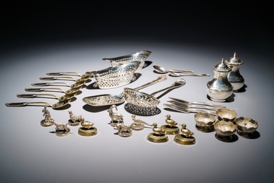A varied collection of small silverware and ten silver-plated menu stands, 19/20th C.
