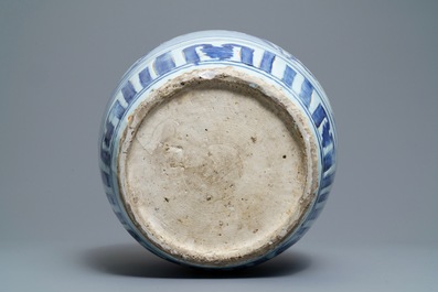 A large Chinese blue and white jar with birds in a landscape, Wanli