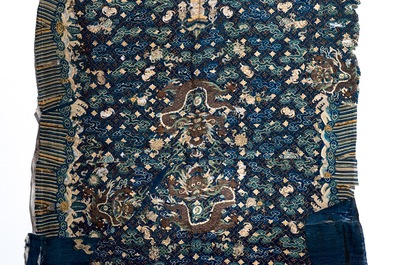 An uncut Chinese blue-ground five-clawed dragon robe, 19th C.