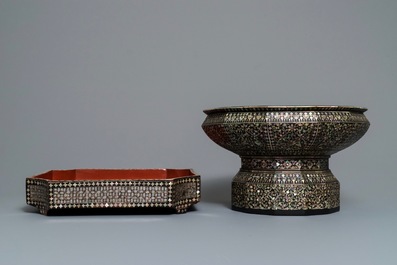 Een collectie divers lakwerk met parelmoer en mica inlegwerk, Zuidoost-Azi&euml;, 19/20e eeuw