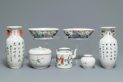 Un lot vari&eacute; en porcelaine de Chine famille rose et qianjiang cai, 19/20&egrave;me