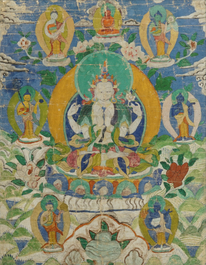 Un thangka &agrave; d&eacute;cor de Guanyin, Sino-Tibet, 19&egrave;me