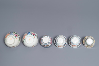 Six tasses et soucoupes en porcelaine de Chine famille rose et de style Imari, 18&egrave;me