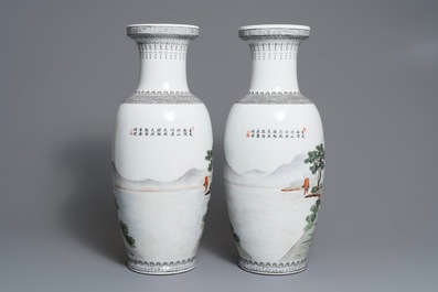 A pair of Chinese 'nine horses' vases and three famille rose jardini&egrave;res, Republic, 20th C.