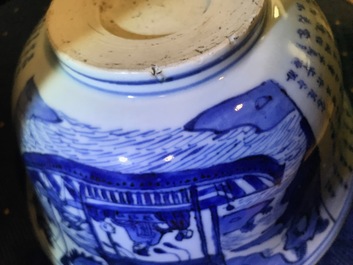 A large Chinese blue and white 'Ode to the red cliffs' bowl, Transitional period