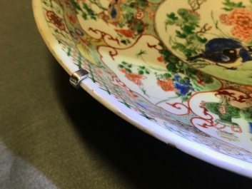 A Chinese famille verte dish with birds and mythical animals, Kangxi