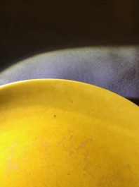 A pair of imperial Chinese monochrome yellow plates, Tongzhi mark and of the period