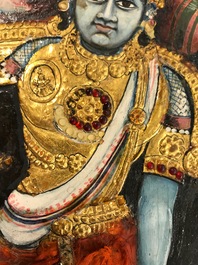 Ecole de Thanjavur, Inde du Sud: Vishnu reposant sur Ananta-Shesha, pigments et dorure sur tissu, 19/20&egrave;me