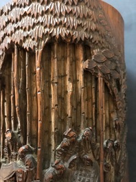 Two Chinese carved bamboo brush pots, 18/19th C.