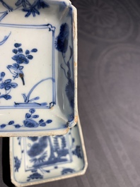 Cinq coupes de forme carr&eacute; en porcelaine de Chine bleu et blanc 'ko-sometsuke' pour le Japon, Ming