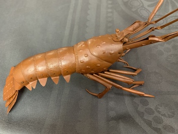 A Japanese copper 'jizai' okimono lobster, signed Myochin, Showa, 20th C.