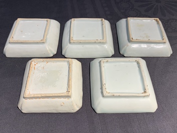 Five square Chinese blue and white 'ko-sometsuke' Japanese market dishes, Ming