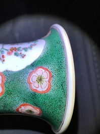 A pair of Chinese octagonal famille verte vases with birds and flowers, Kangxi