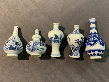 Ten Chinese blue and white miniature vases, Kangxi