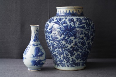 Two Chinese blue and white vases, Kangxi and Transitional period