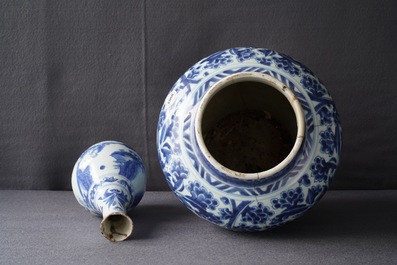 Two Chinese blue and white vases, Kangxi and Transitional period