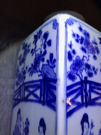 A pair of Chinese blue and white 'Long Eliza' square tea caddies, Yu mark, Kangxi