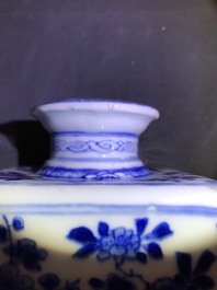 A pair of Chinese blue and white 'Long Eliza' square tea caddies, Yu mark, Kangxi