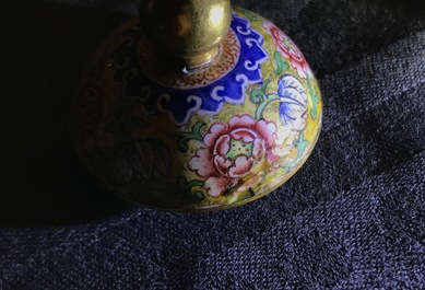 A small Chinese Beijing enamel jar and cover, Qianlong mark and possibly of the period