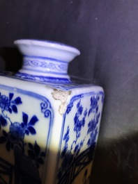 A pair of Chinese blue and white 'Long Eliza' square tea caddies, Yu mark, Kangxi