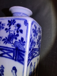 A pair of Chinese blue and white 'Long Eliza' square tea caddies, Yu mark, Kangxi